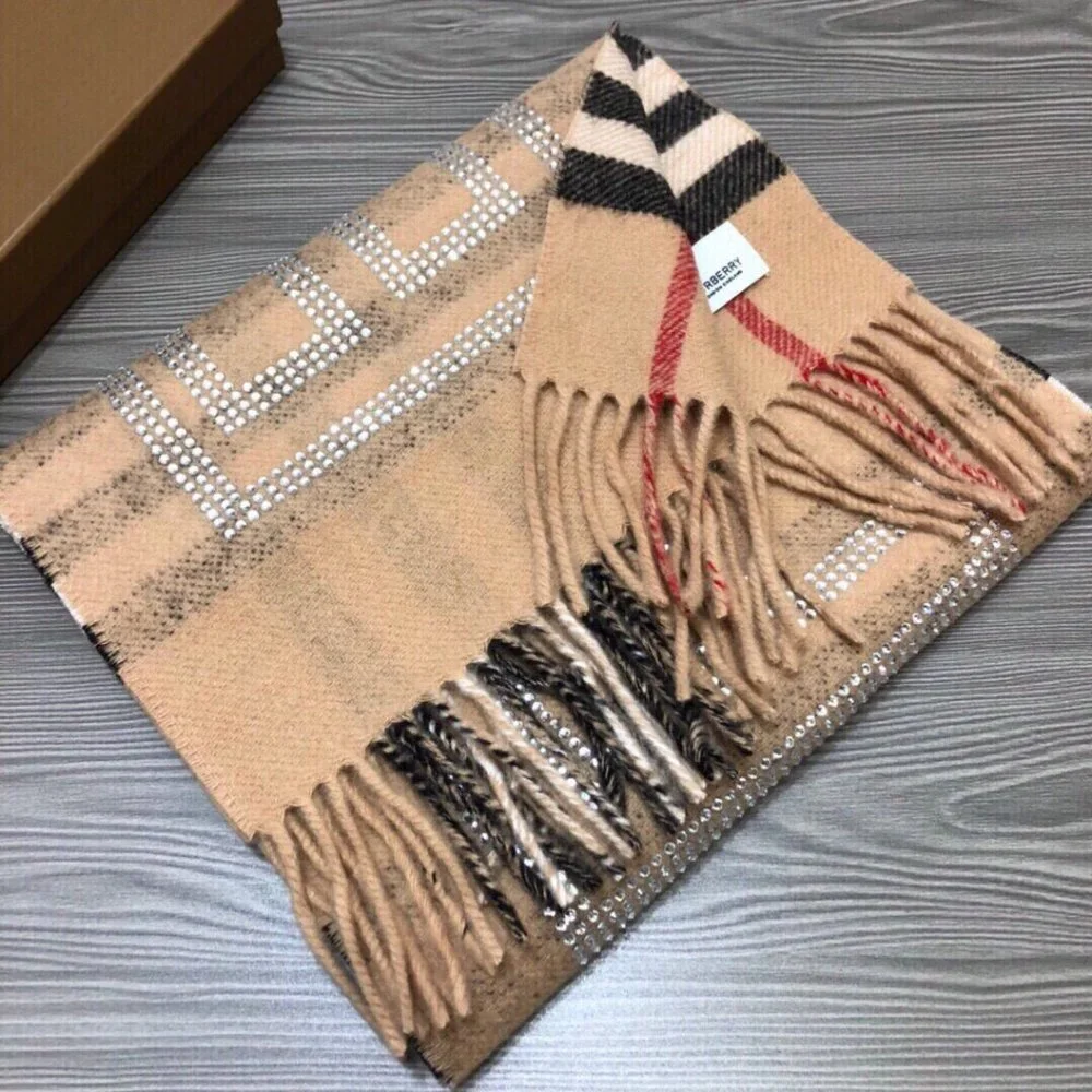 BURBERRY Reversible Crystal Logo Check Scarf Unisex - Picture 2 of 9